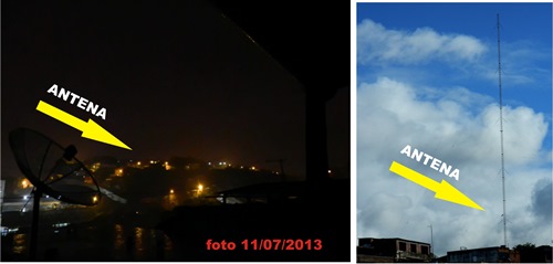 À noite, é impossível ver a antena. As fotos são do repórter Fábio Bomfim.