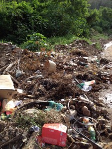 Em contato com a nossa redação, uma moradora da praia do Marciano nos enviou essa fotografia, denunciando que no eixo principal, o lixo está acumulado em vários pontos. Ela pede que a secretaria municipal competente tome as devidas providências. Foto: Ana Claudia.